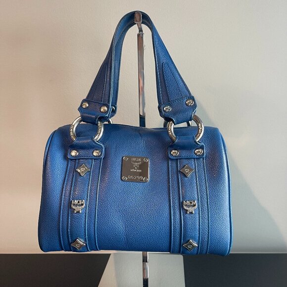 MCM Mini-Boston Top Handle Bag - Blue - Preowned - Picture 1 of 15